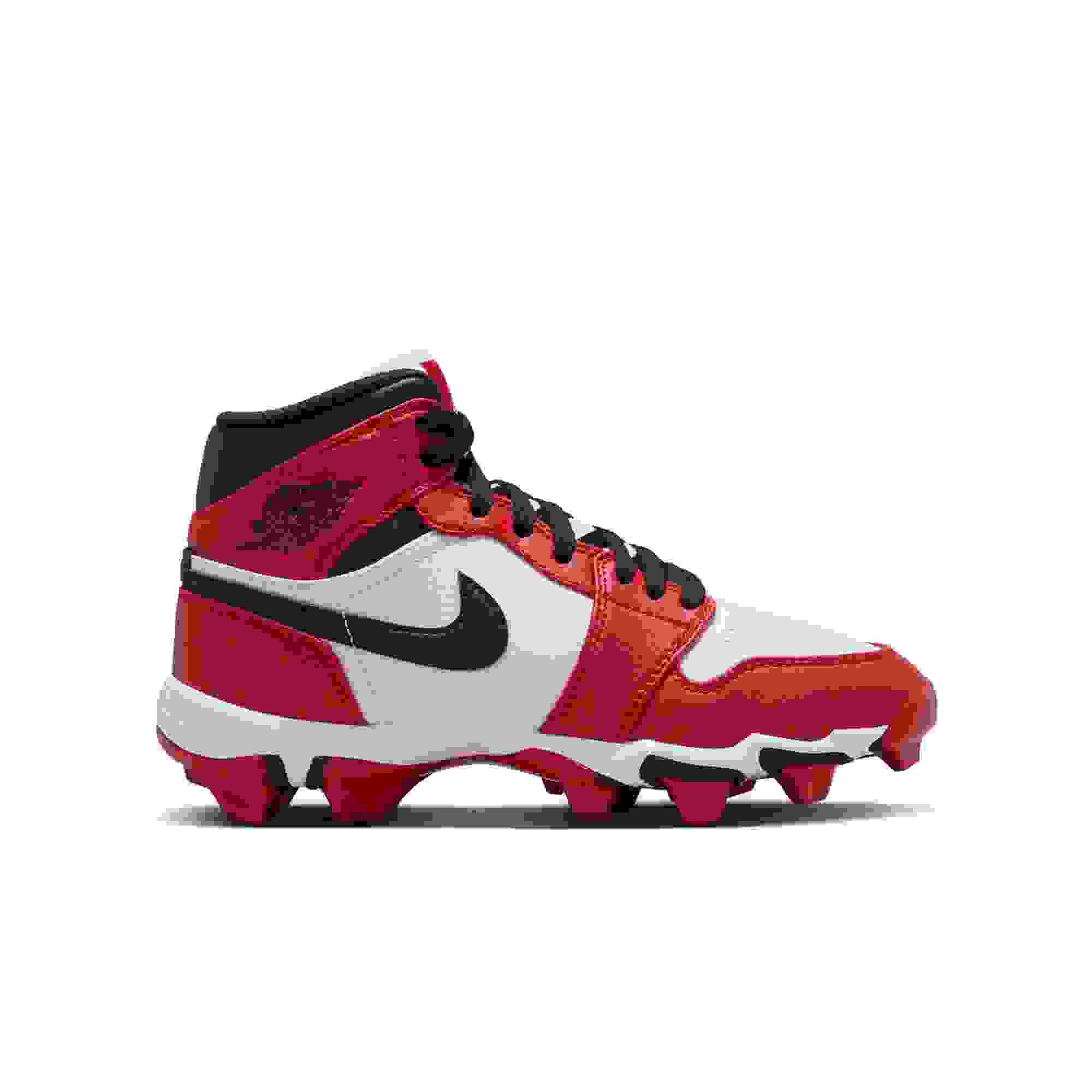 Jordan 1 Mid Grade School Boys' "White/Black/Gym Red" Multisport Cleat